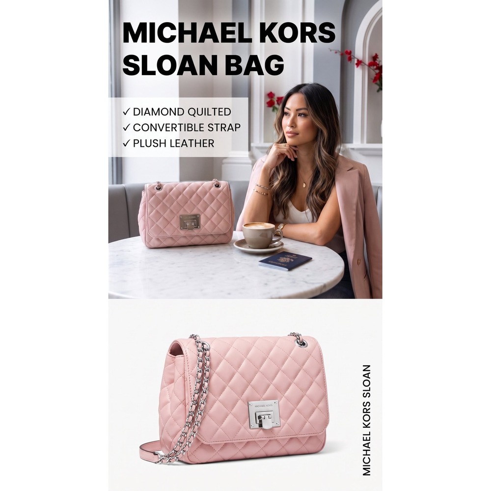 Michael Kors Sloan Quilted Leather Chain Shoulder Bag in Soft Pink